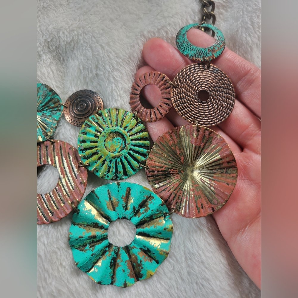 Rustic Boho Brass Tone Multicolor Distressed Meta… - image 7